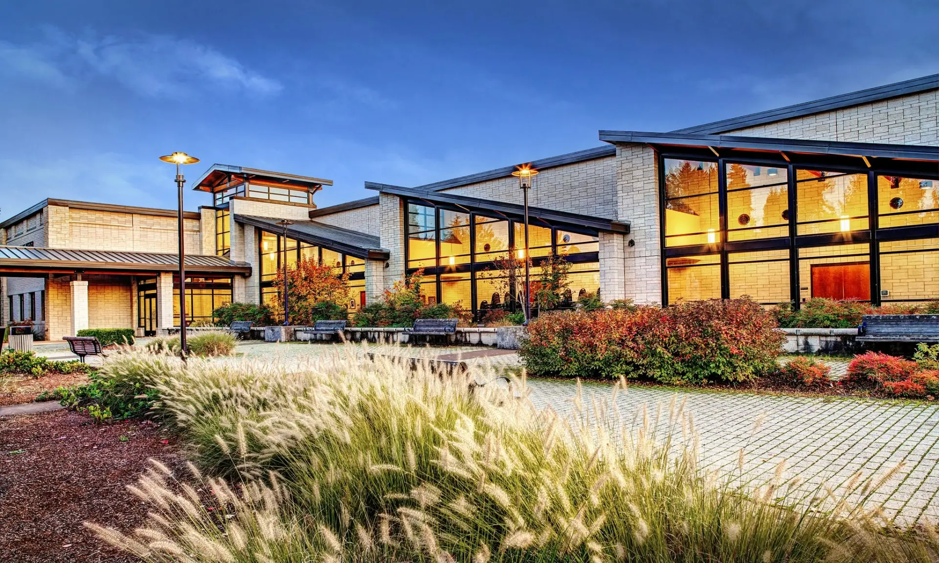 The Keizer Event Center at dusk, venue for the foundation breakfast.